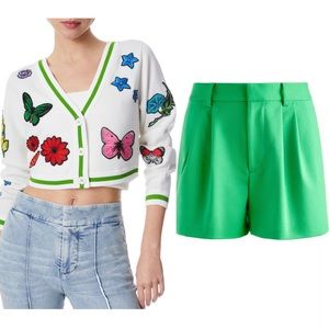 NWT Alice + Olivia Arlen Patch Crop Cardigan - with matching Conry Pleated Short